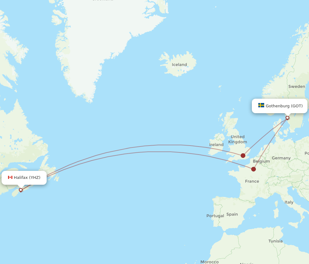 GOT-YHZ flight routes