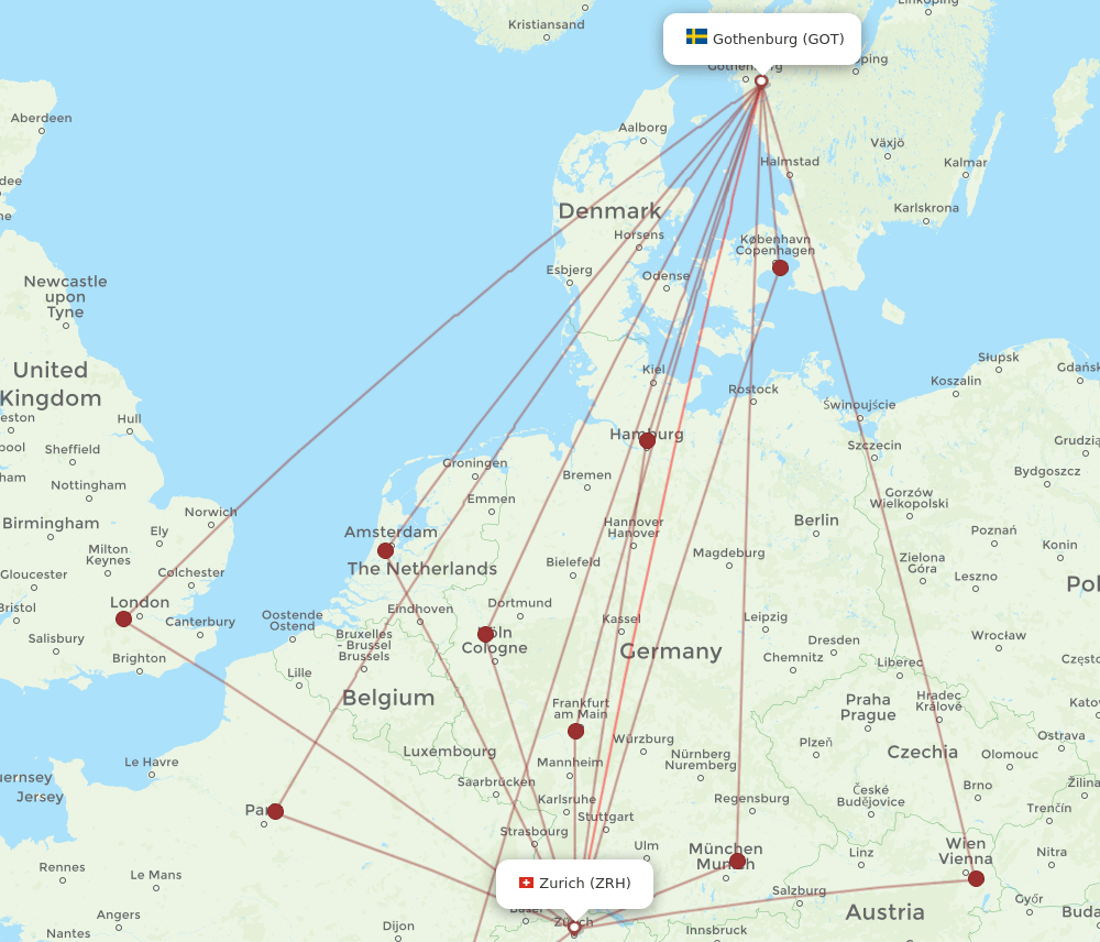 GOT-ZRH flight routes