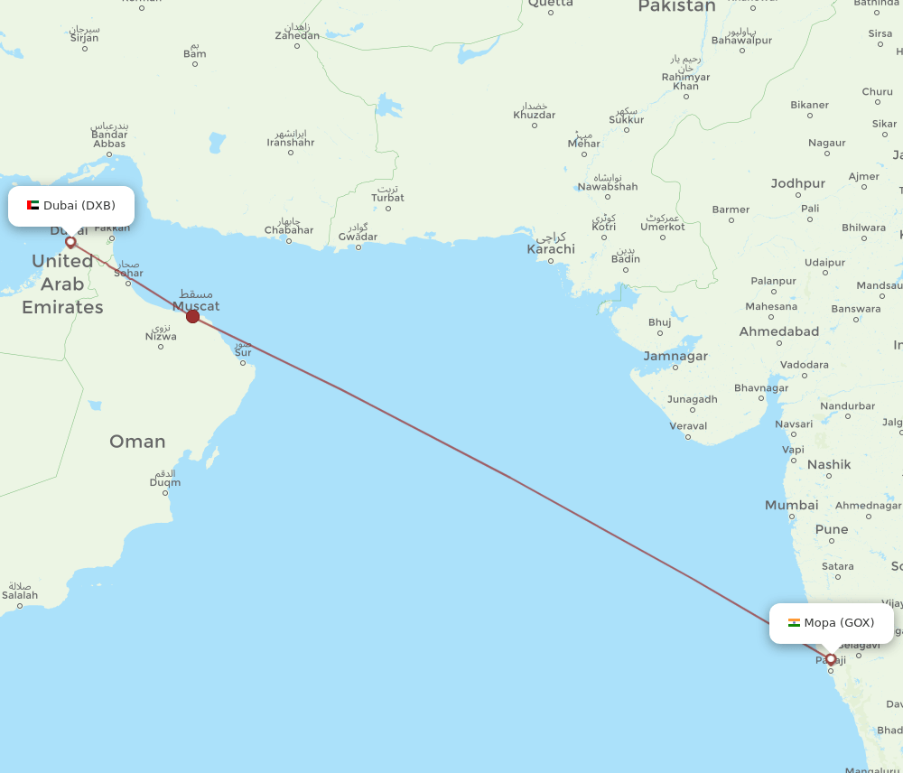 GOX to DXB flights and routes map