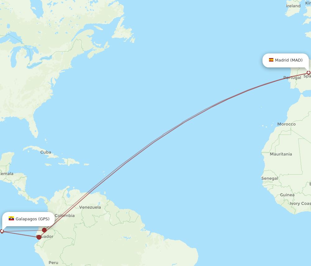 GPS to MAD flights and routes map