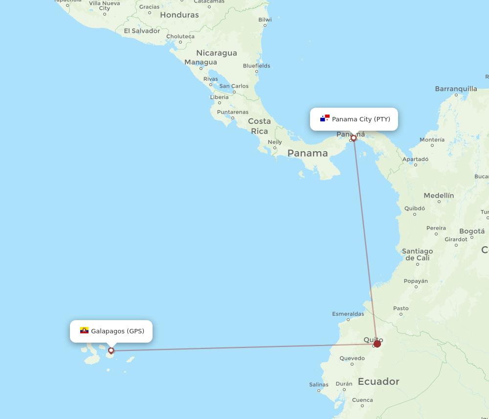 GPS to PTY flights and routes map