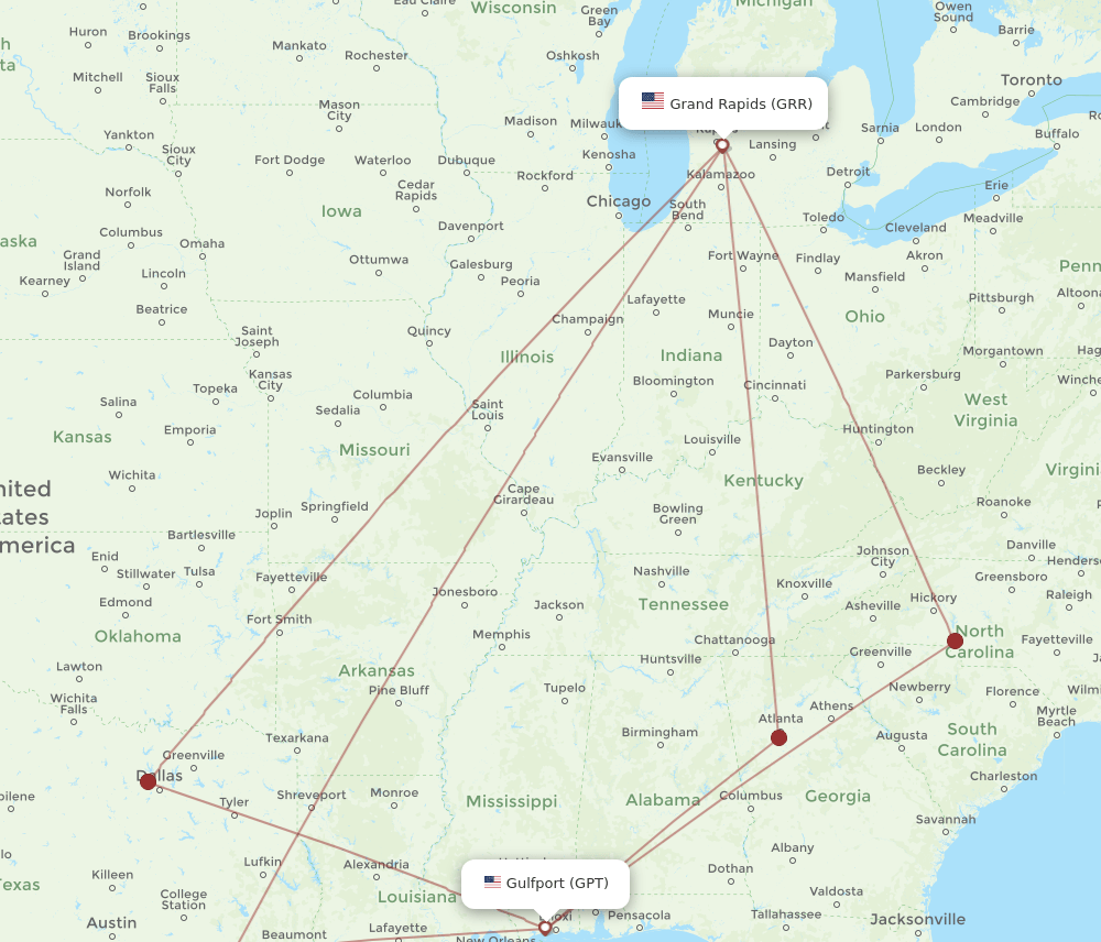 GPT-GRR flight routes
