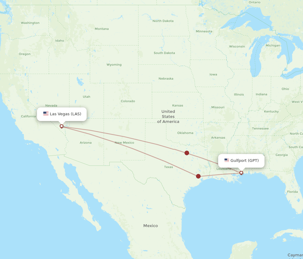 GPT to LAS flights and routes map