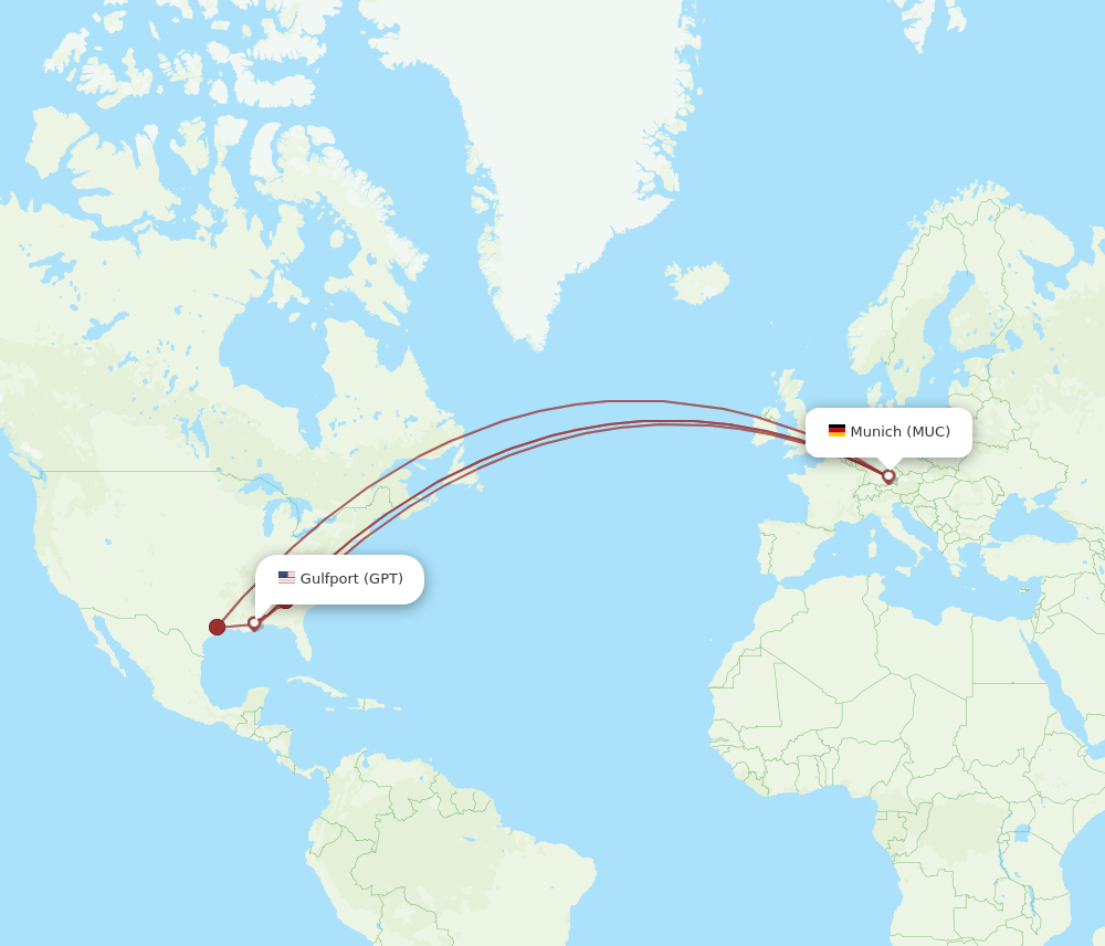 GPT to MUC flights and routes map