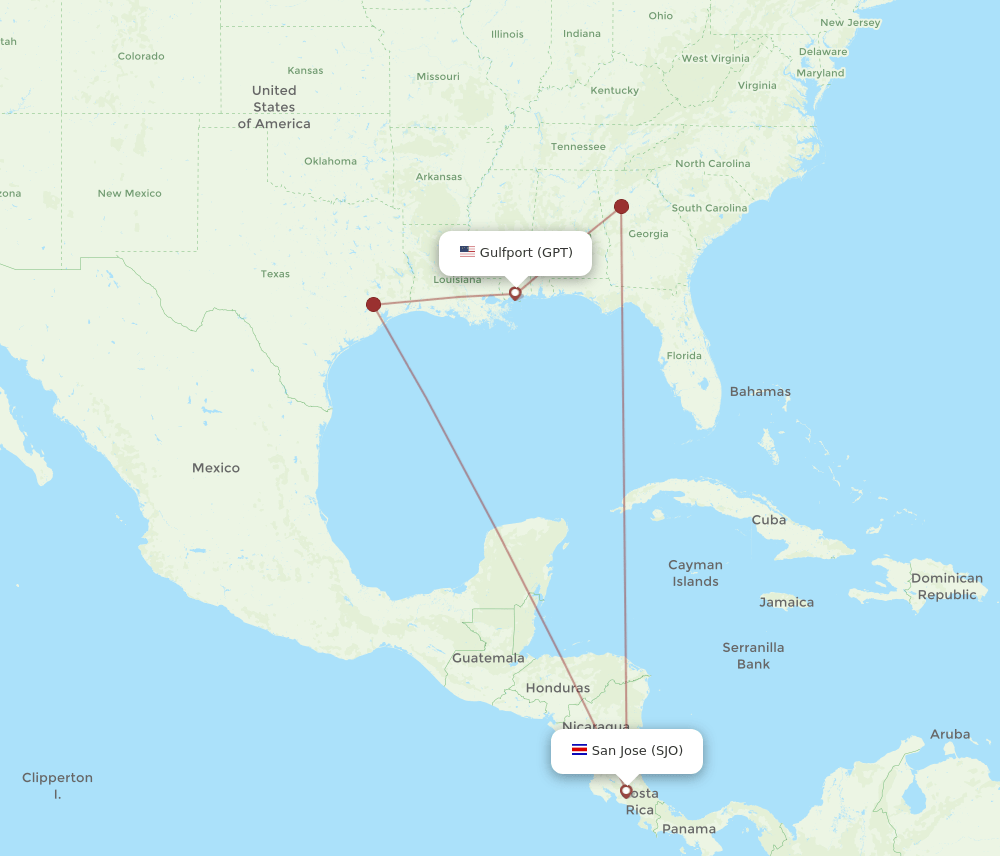 GPT-SJO flight routes