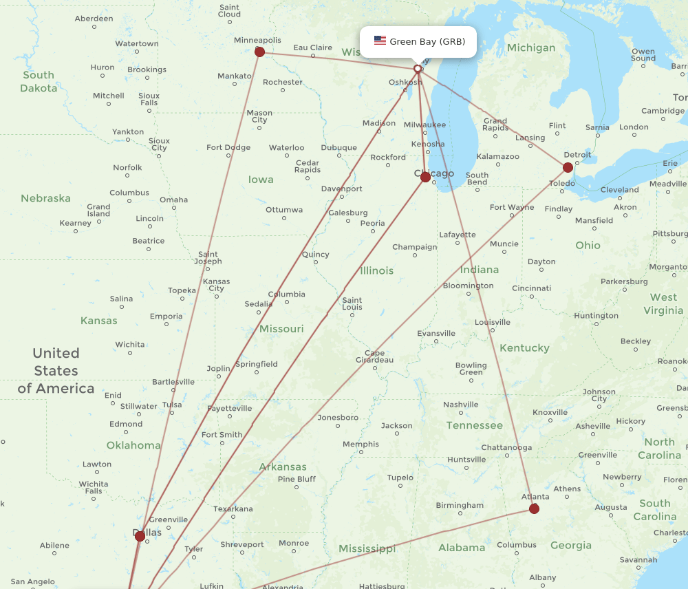 GRB-AUS flight routes