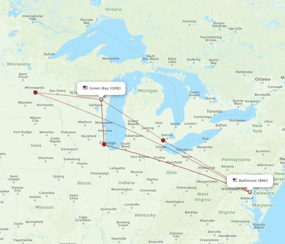 GRB-BWI flight routes