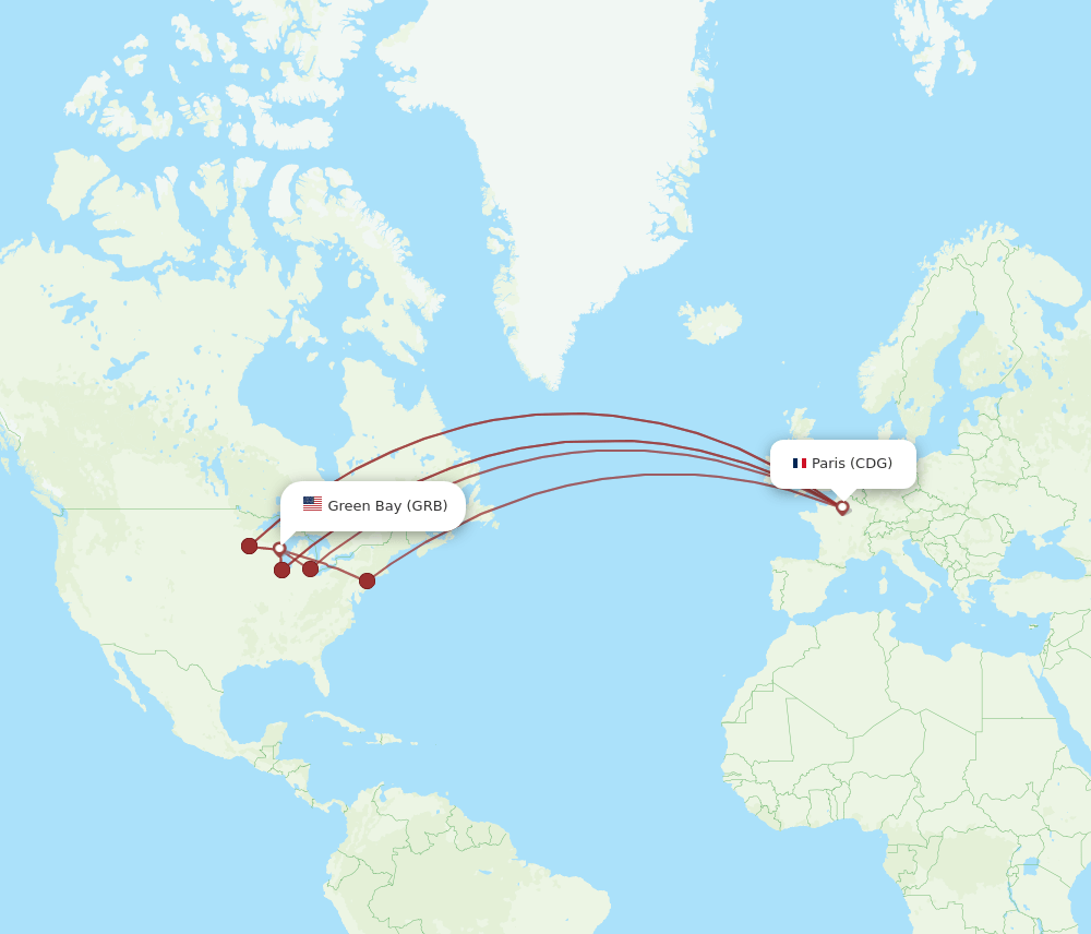 GRB to CDG flights and routes map