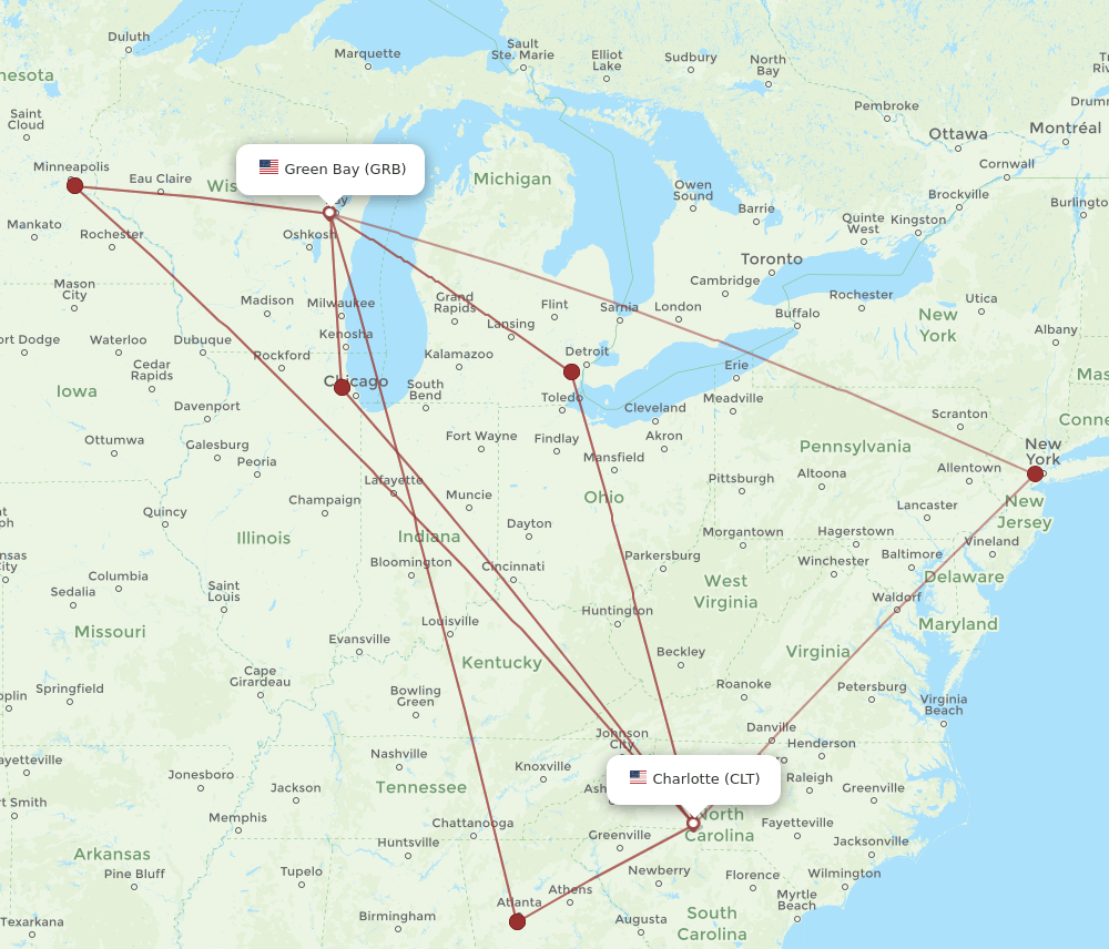 GRB-CLT flight routes