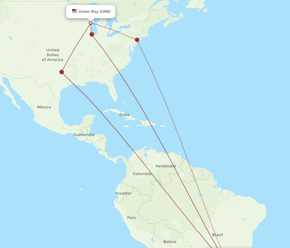 GRB to GRU flights and routes map