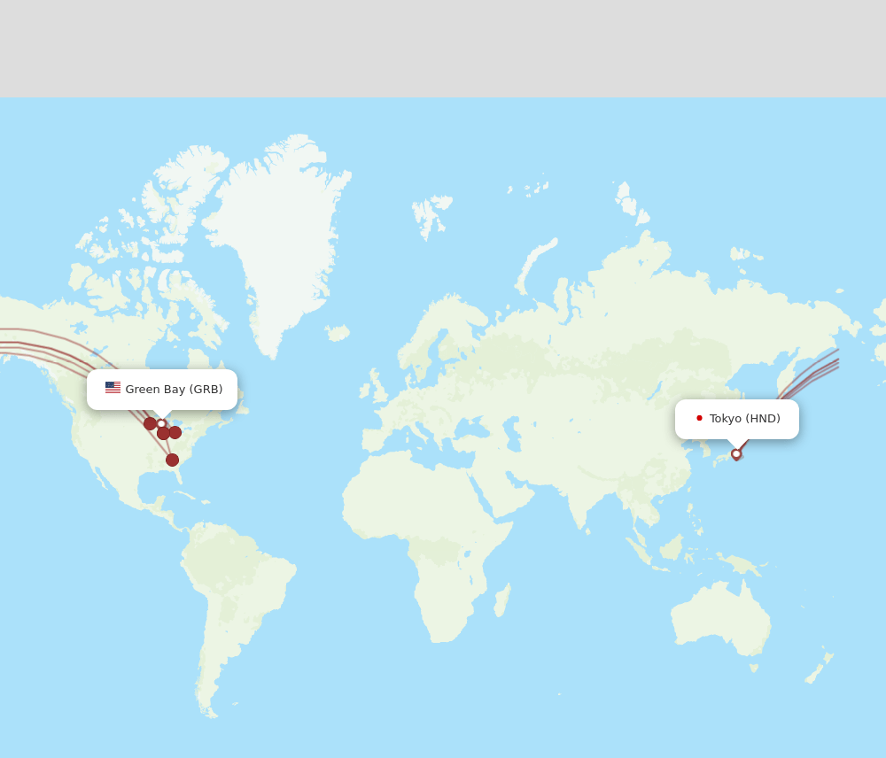 GRB to HND flights and routes map