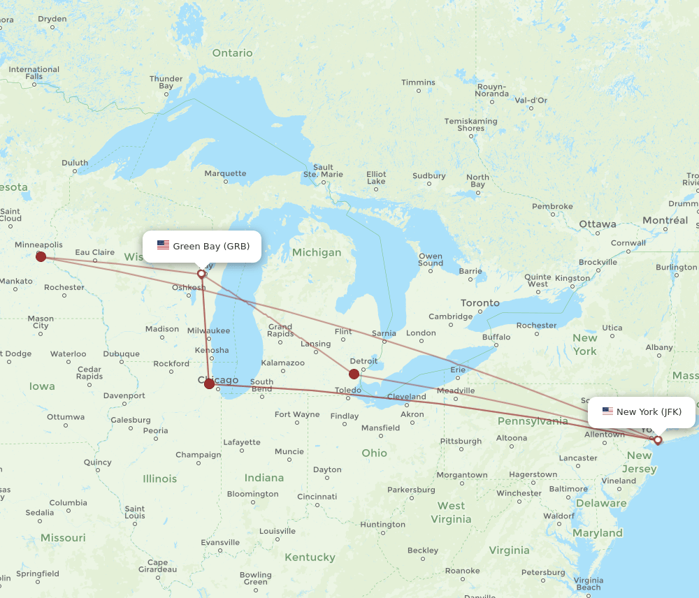 GRB-JFK flight routes