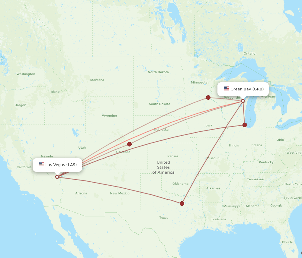 GRB to LAS flights and routes map