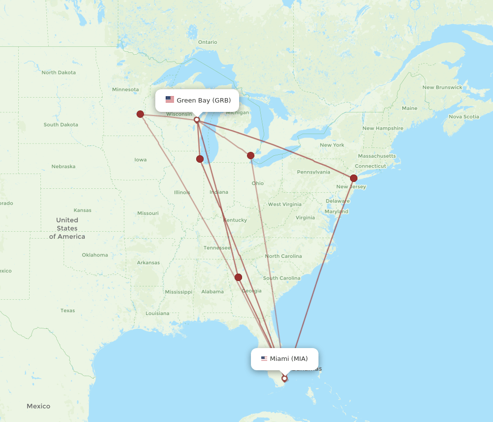 GRB-MIA flight routes