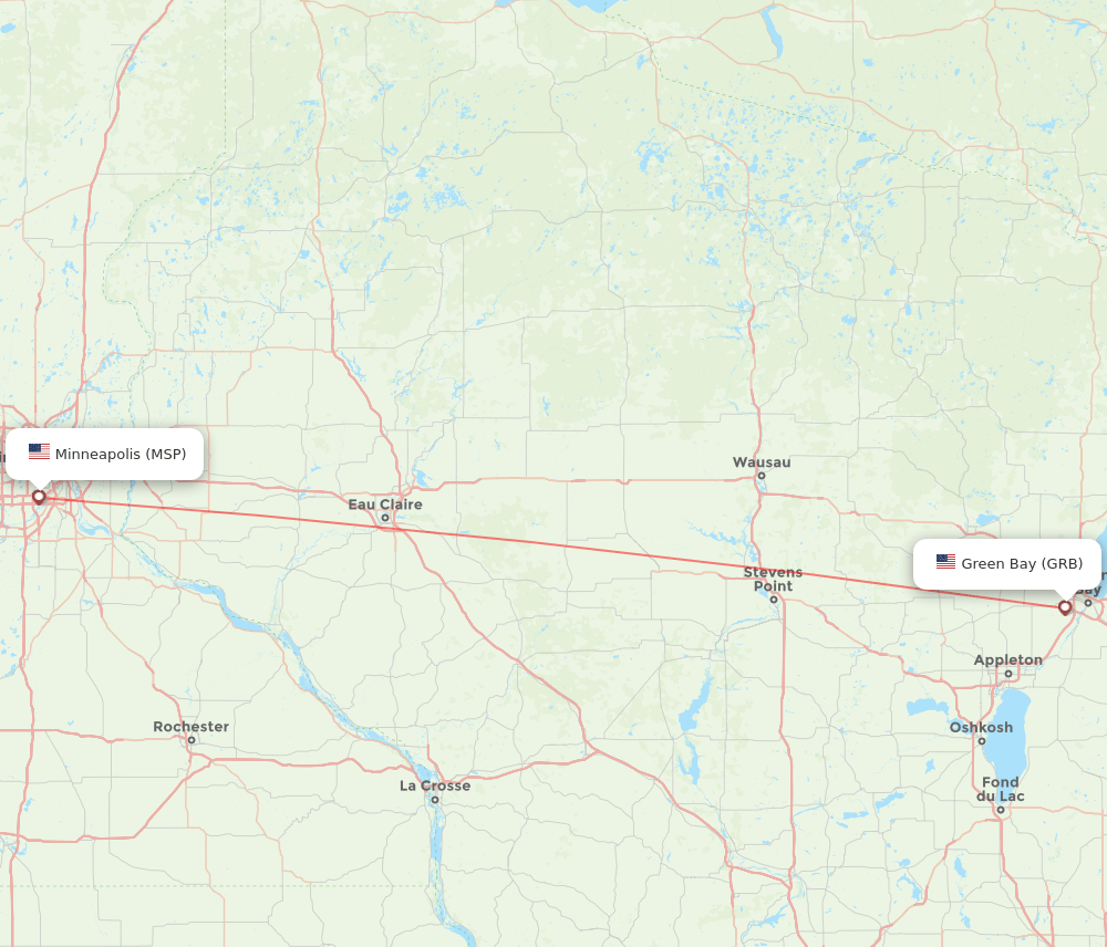 Green Bay - Minneapolis route map and flight paths