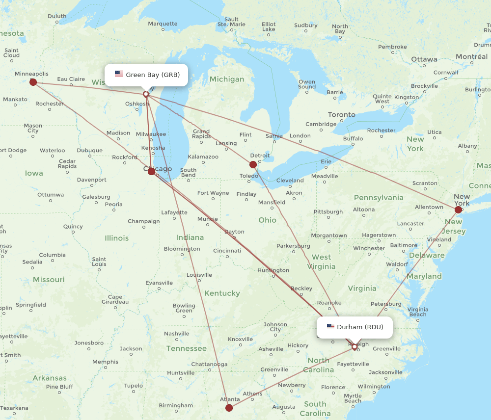 GRB-RDU flight routes