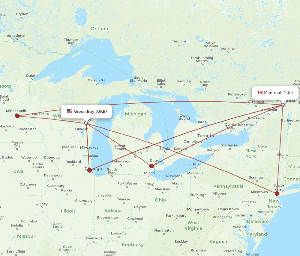 GRB-YUL flight routes