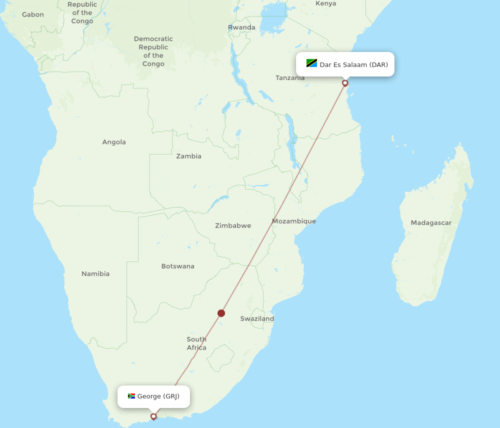 DAR to GRJ flights and routes map