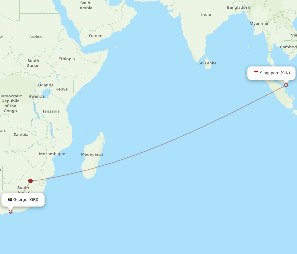 GRJ-SIN flight routes