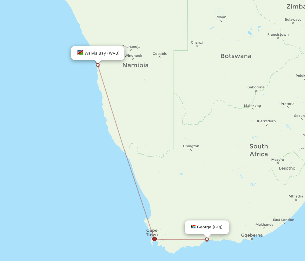 GRJ to WVB flights and routes map