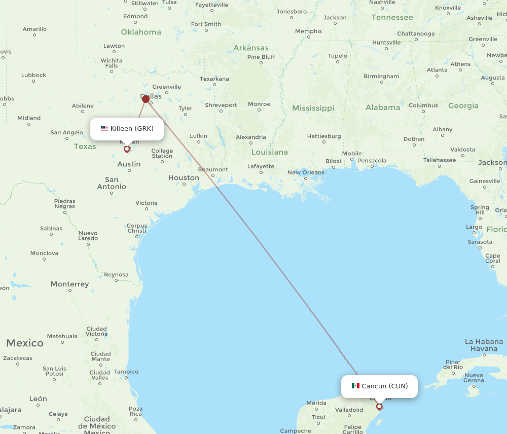 GRK-CUN flight routes