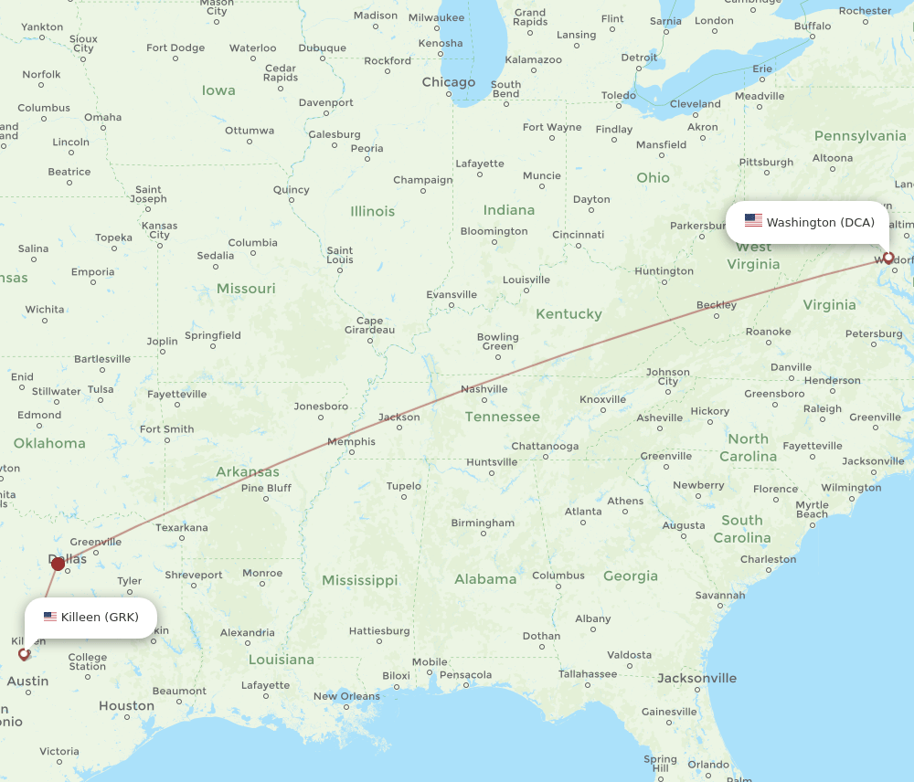 GRK-DCA flight routes
