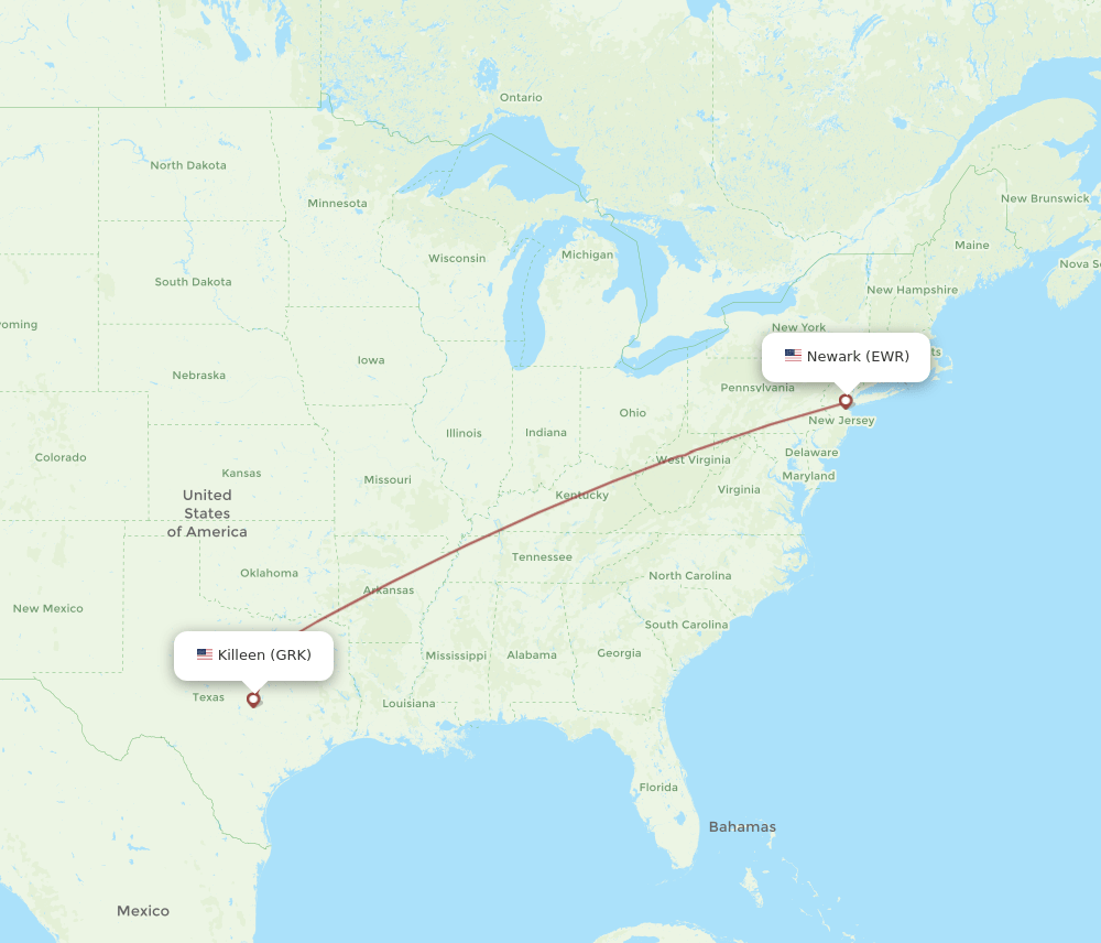 GRK-EWR flight routes