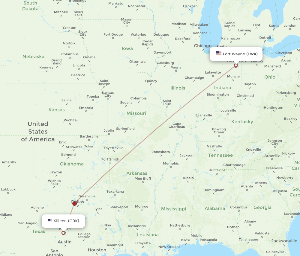 GRK-FWA flight routes