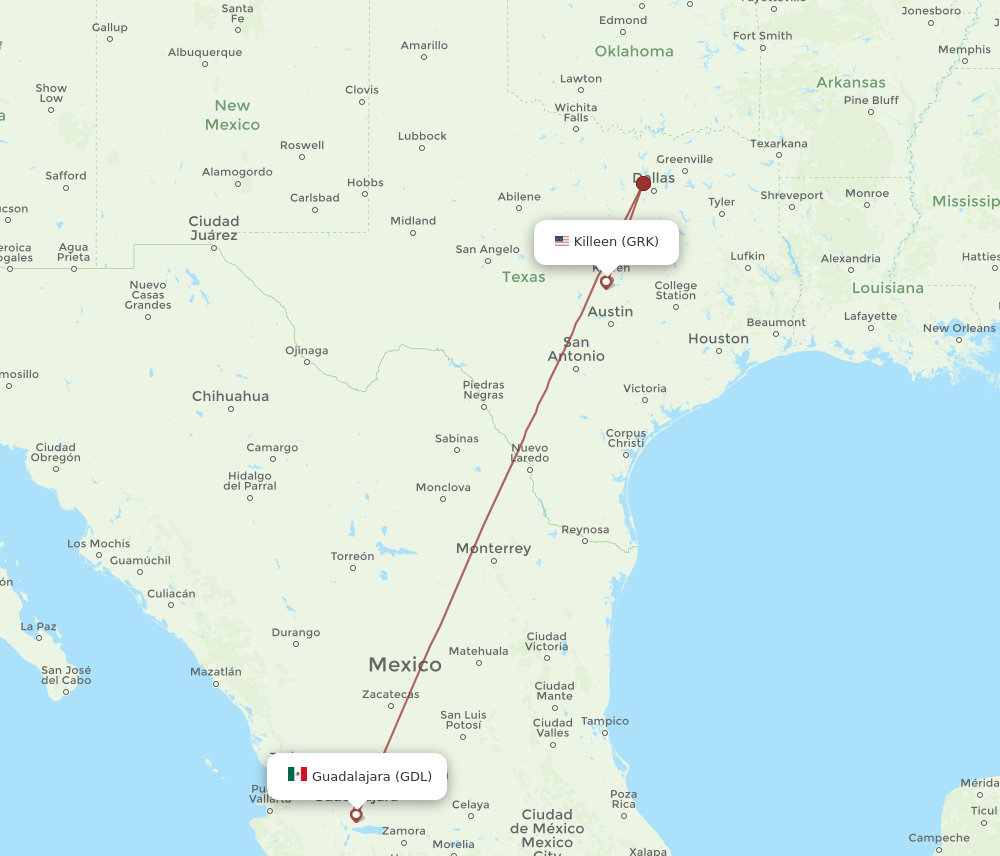 GRK-GDL flight routes