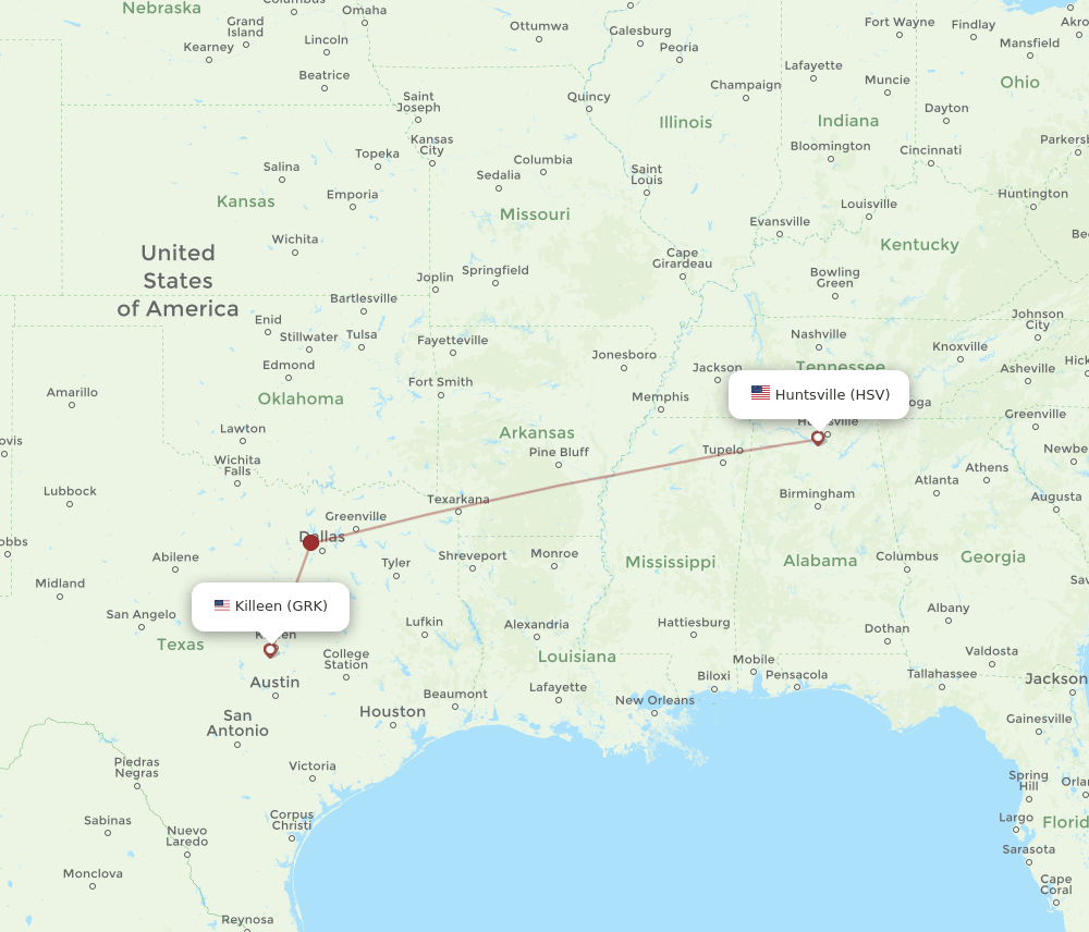 GRK to HSV flights and routes map