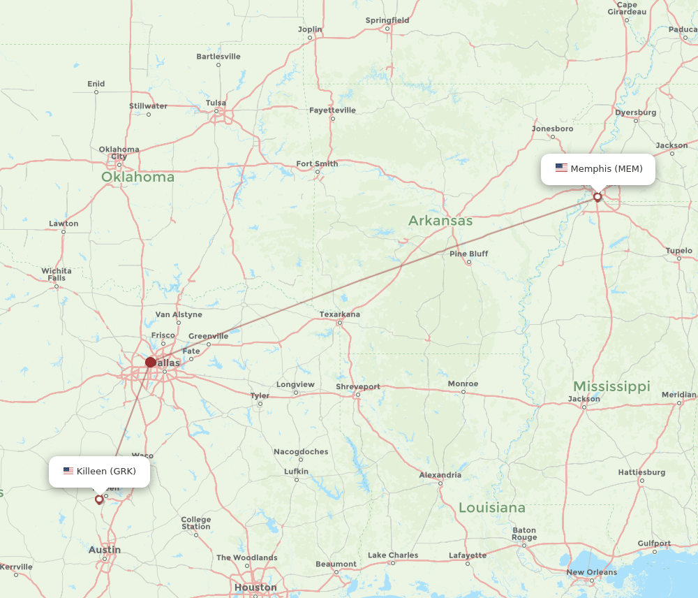 GRK to MEM flights and routes map