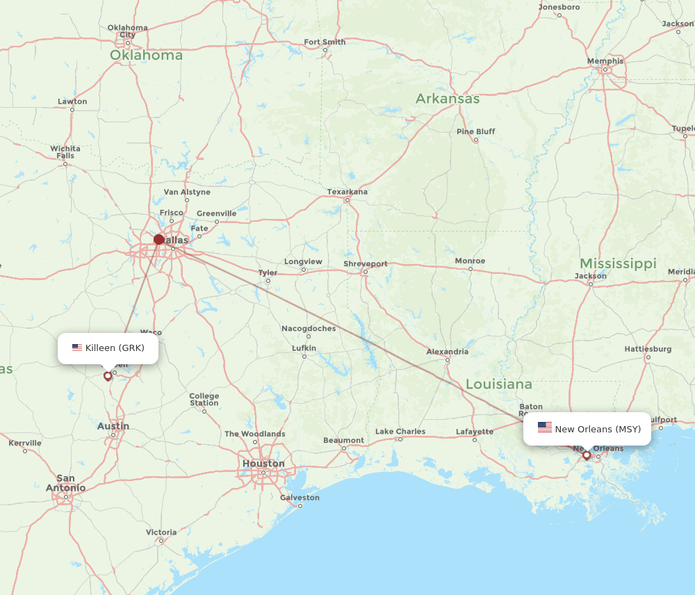 GRK-MSY flight routes