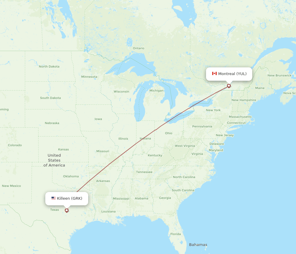 GRK-YUL flight routes