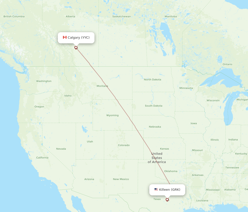 Calgary - Killeen route map and flight paths