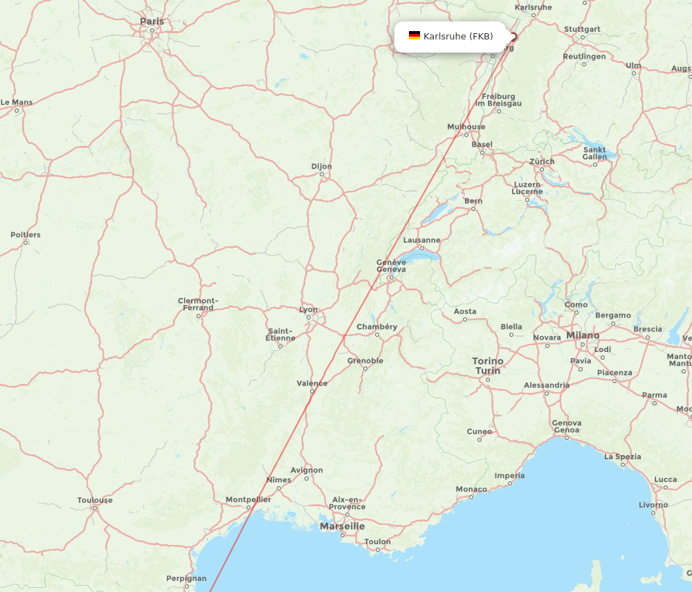 Girona - Karlsruhe/Baden-Baden route map and flight paths
