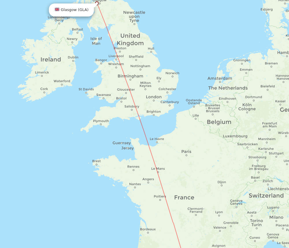 Girona - Glasgow route map and flight paths