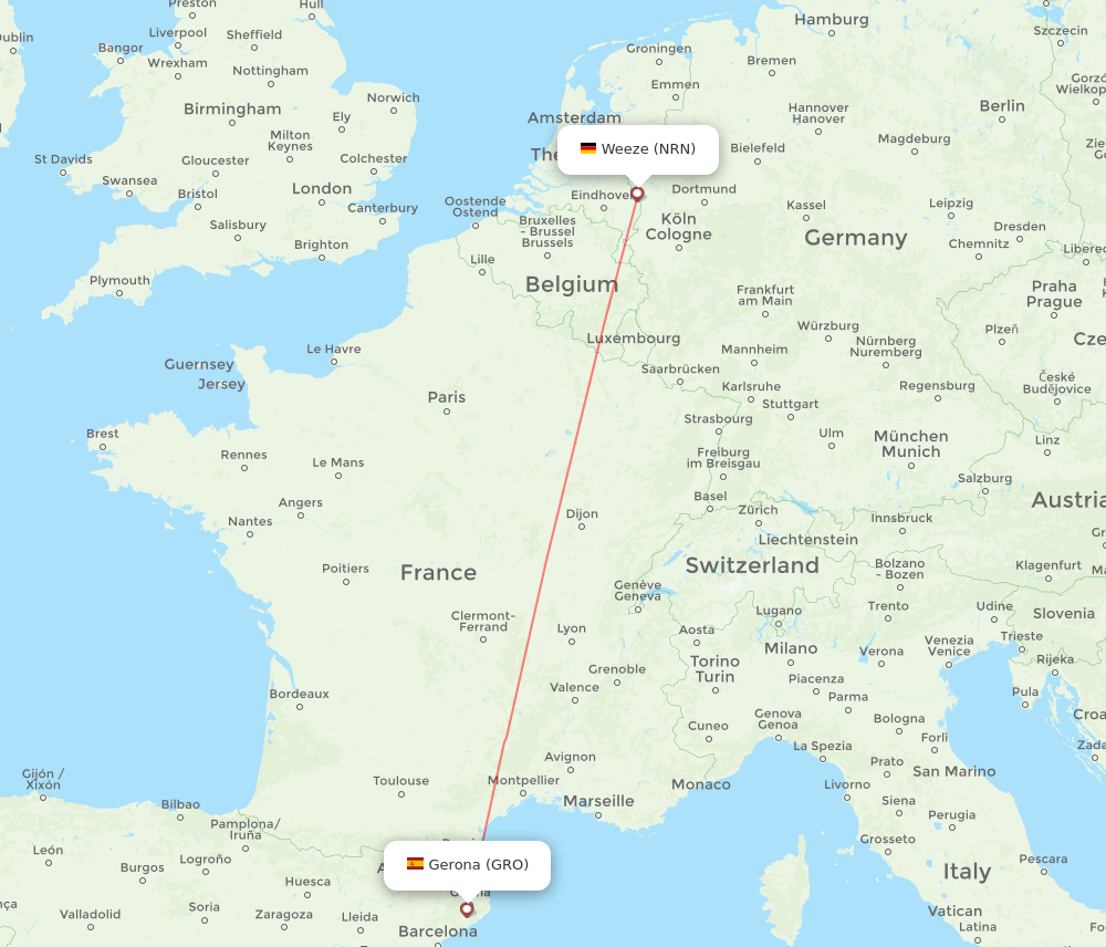 GRO to NRN flights and routes map