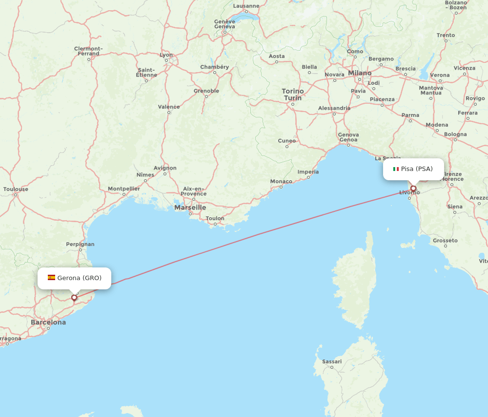 Girona - Pisa route map and flight paths