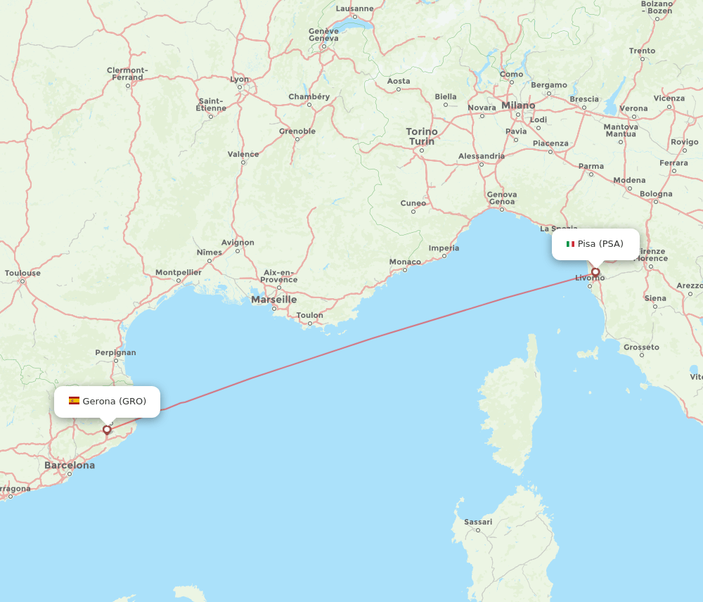 GRO to PSA flights and routes map