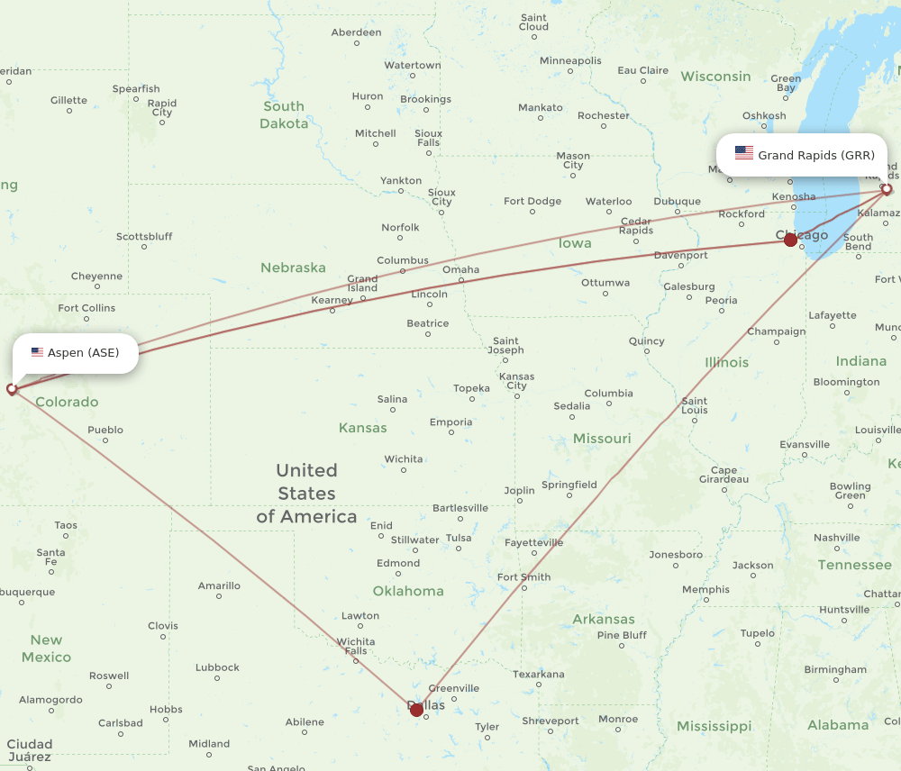 GRR to ASE flights and routes map
