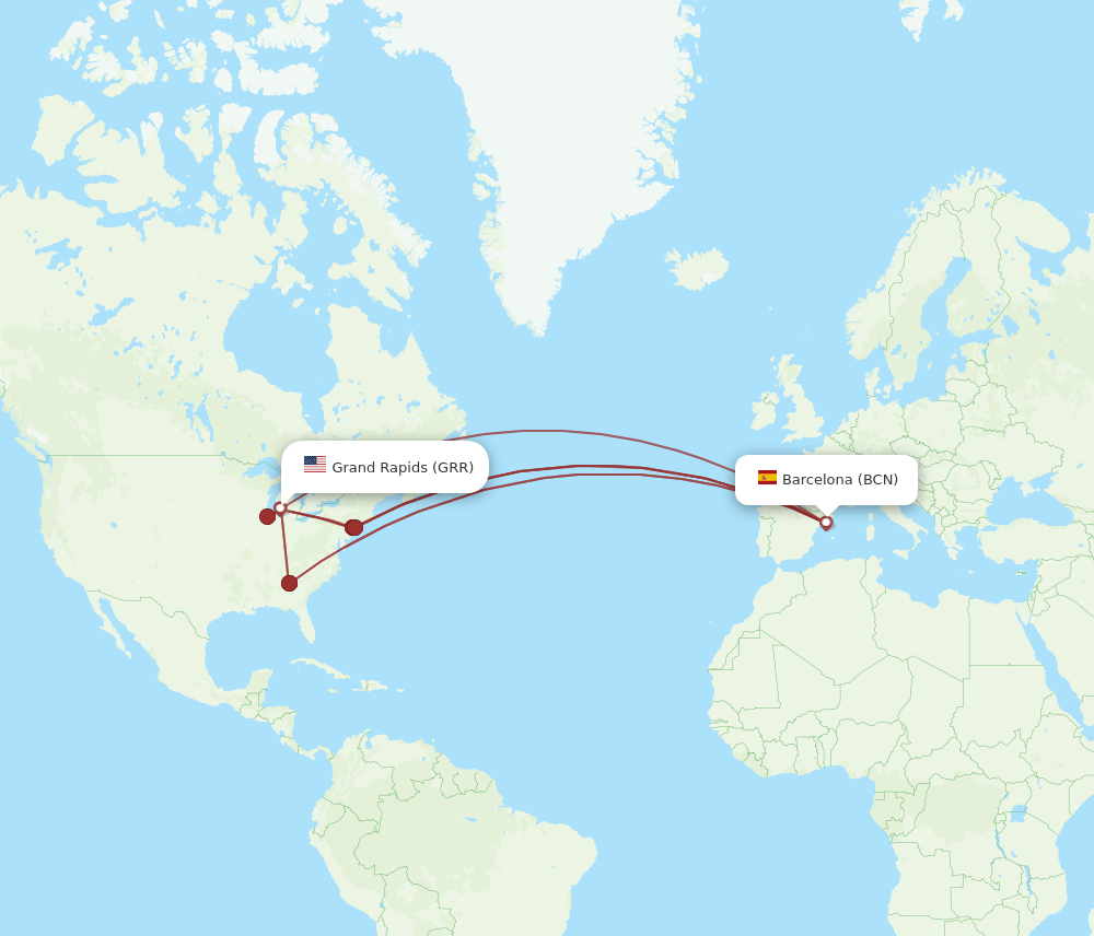 GRR-BCN flight routes