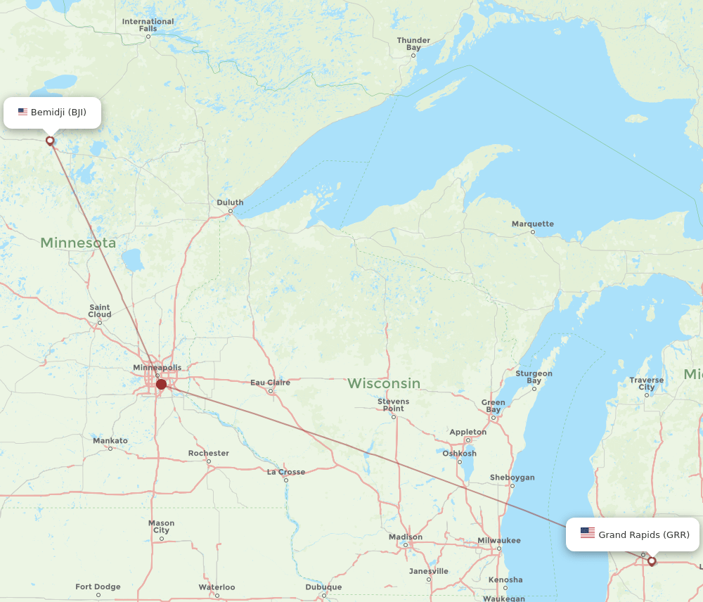 GRR-BJI flight routes