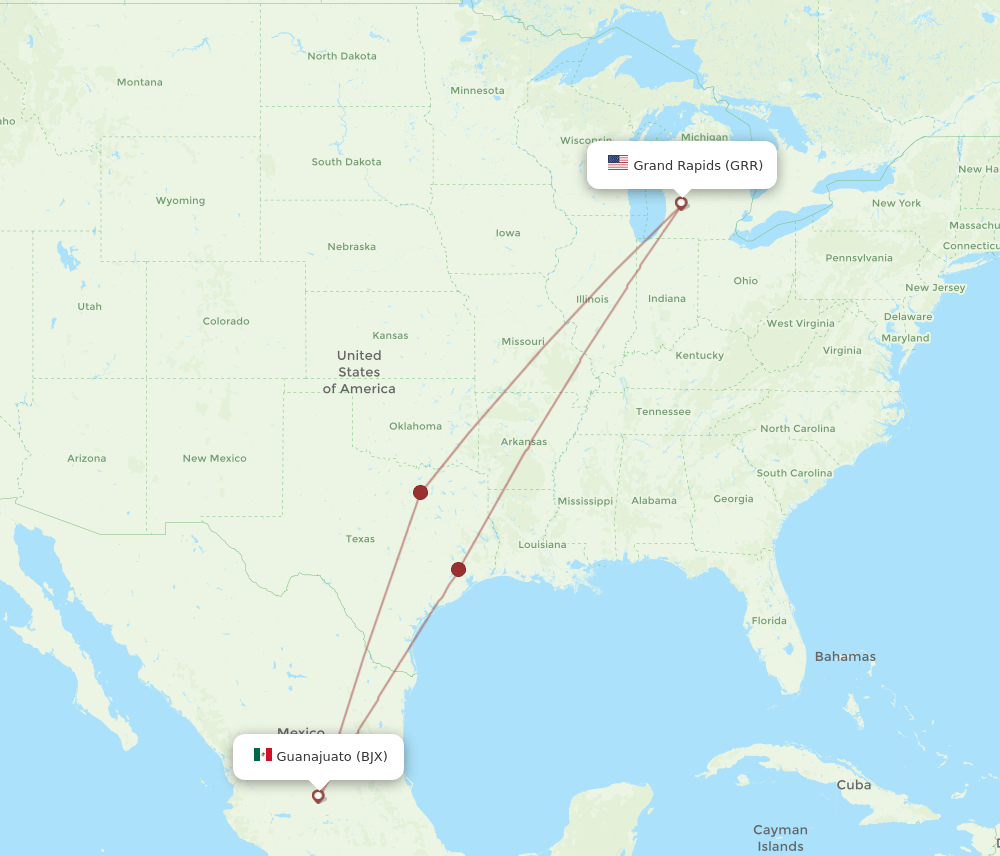 GRR-BJX flight routes