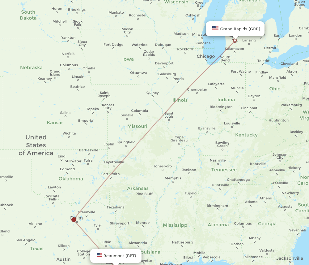 GRR-BPT flight routes