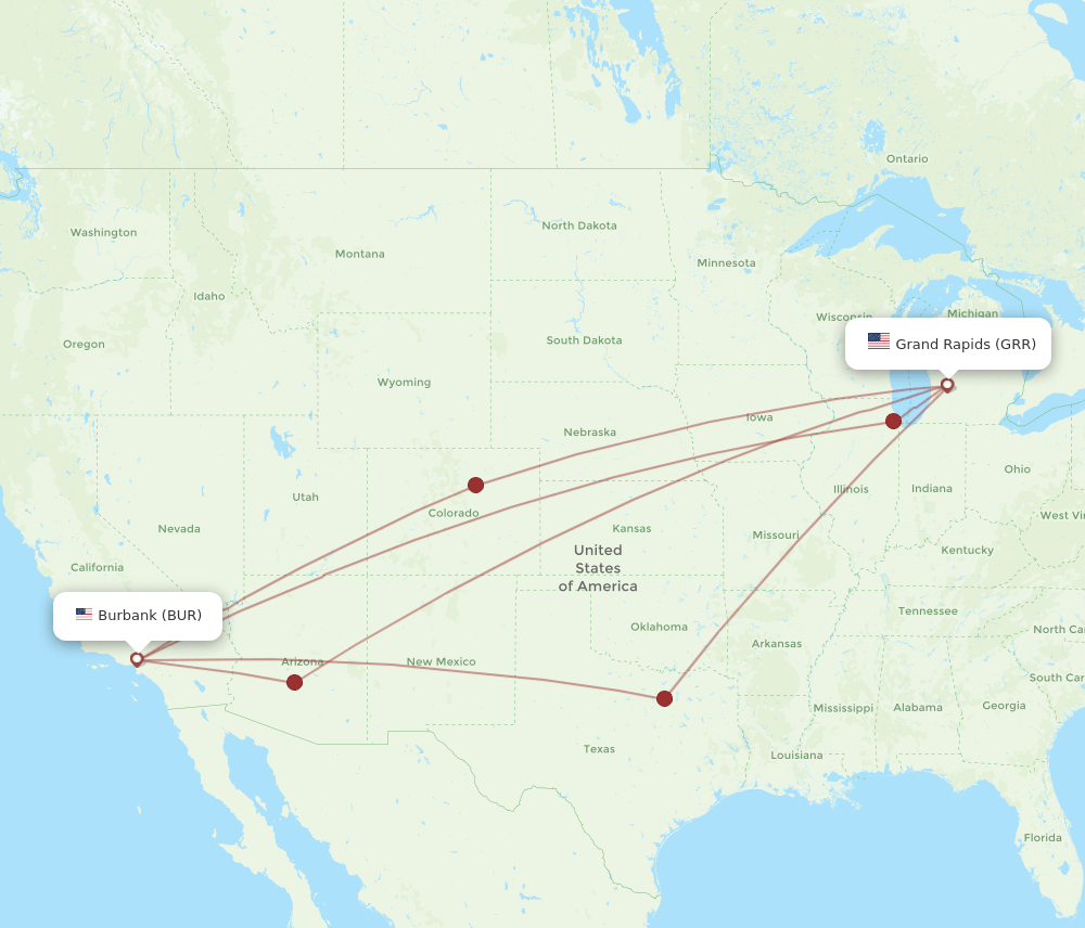 GRR-BUR flight routes