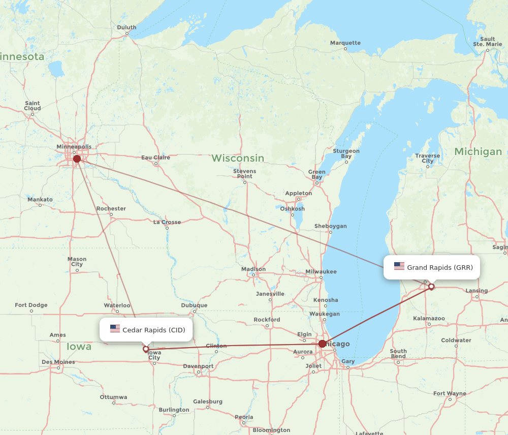 GRR to CID flights and routes map