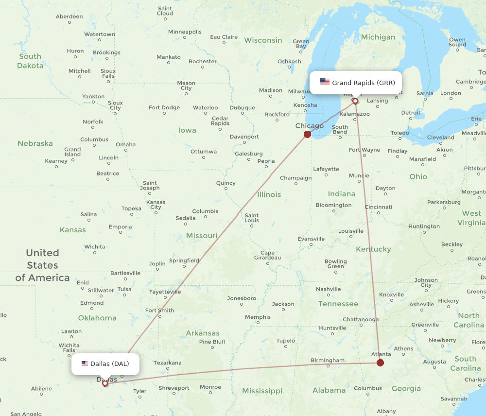 GRR-DAL flight routes