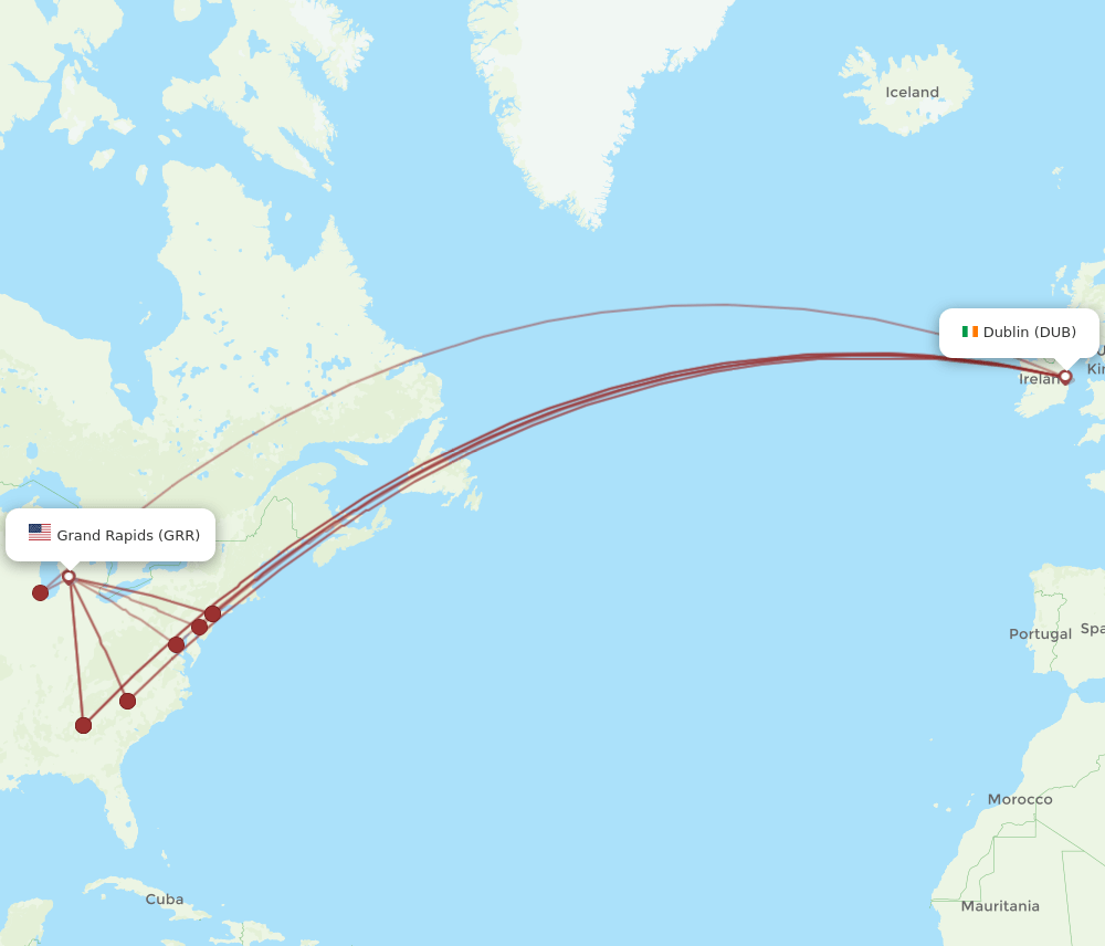GRR-DUB flight routes