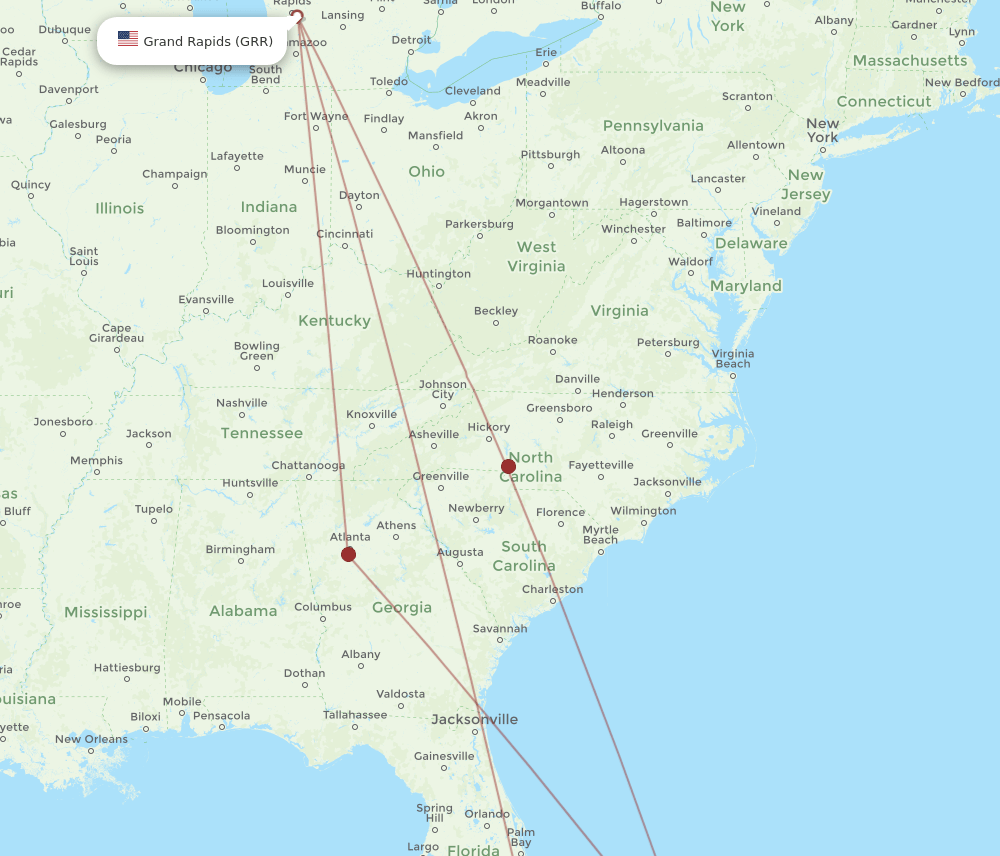 GRR to ELH flights and routes map