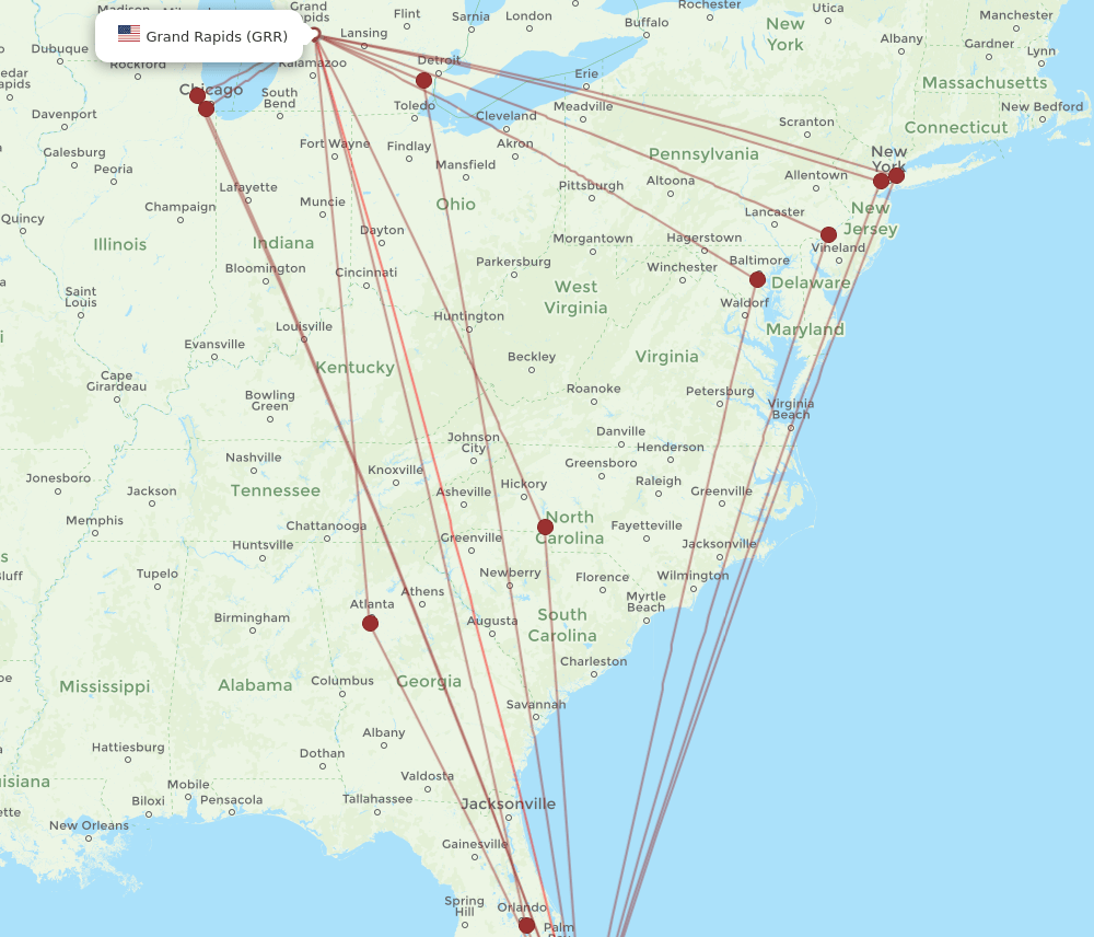 GRR to FLL flights and routes map